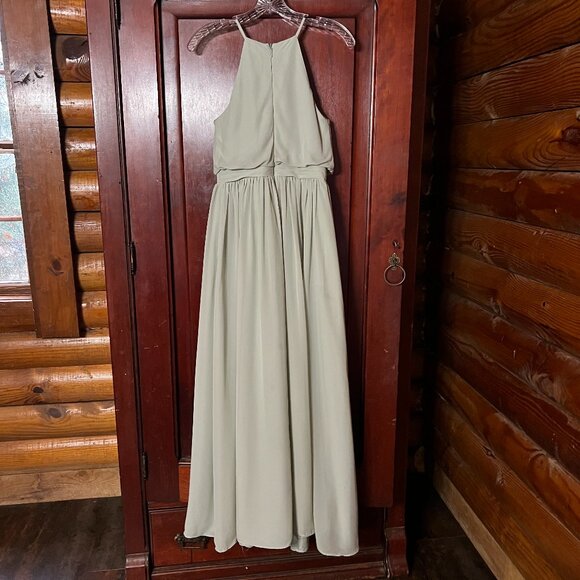 JJ's House Pale Sage Lined Sleeveless Halter Bridesmaid/Prom Gown w/Sash Sz 2 - Picture 2 of 13